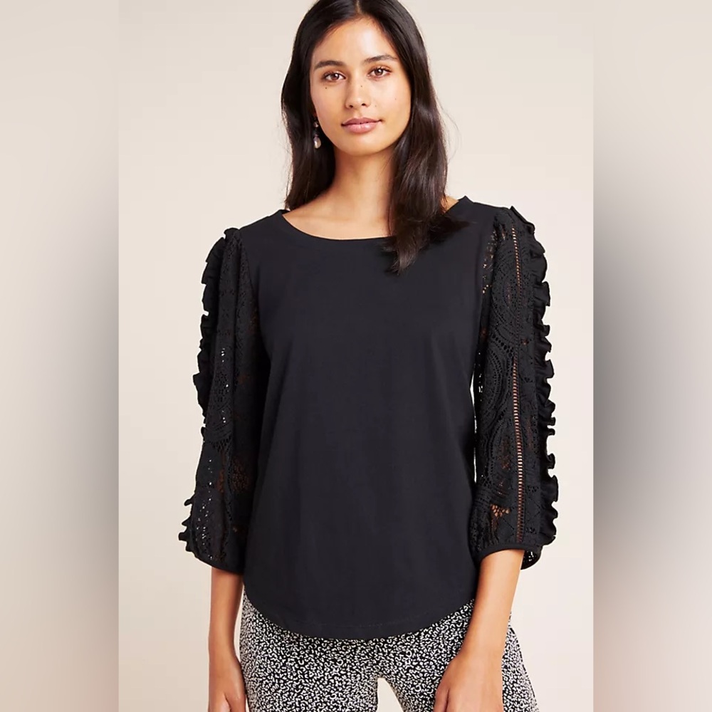 Anthropologie Elegant Black Lace Sleeve Blouse